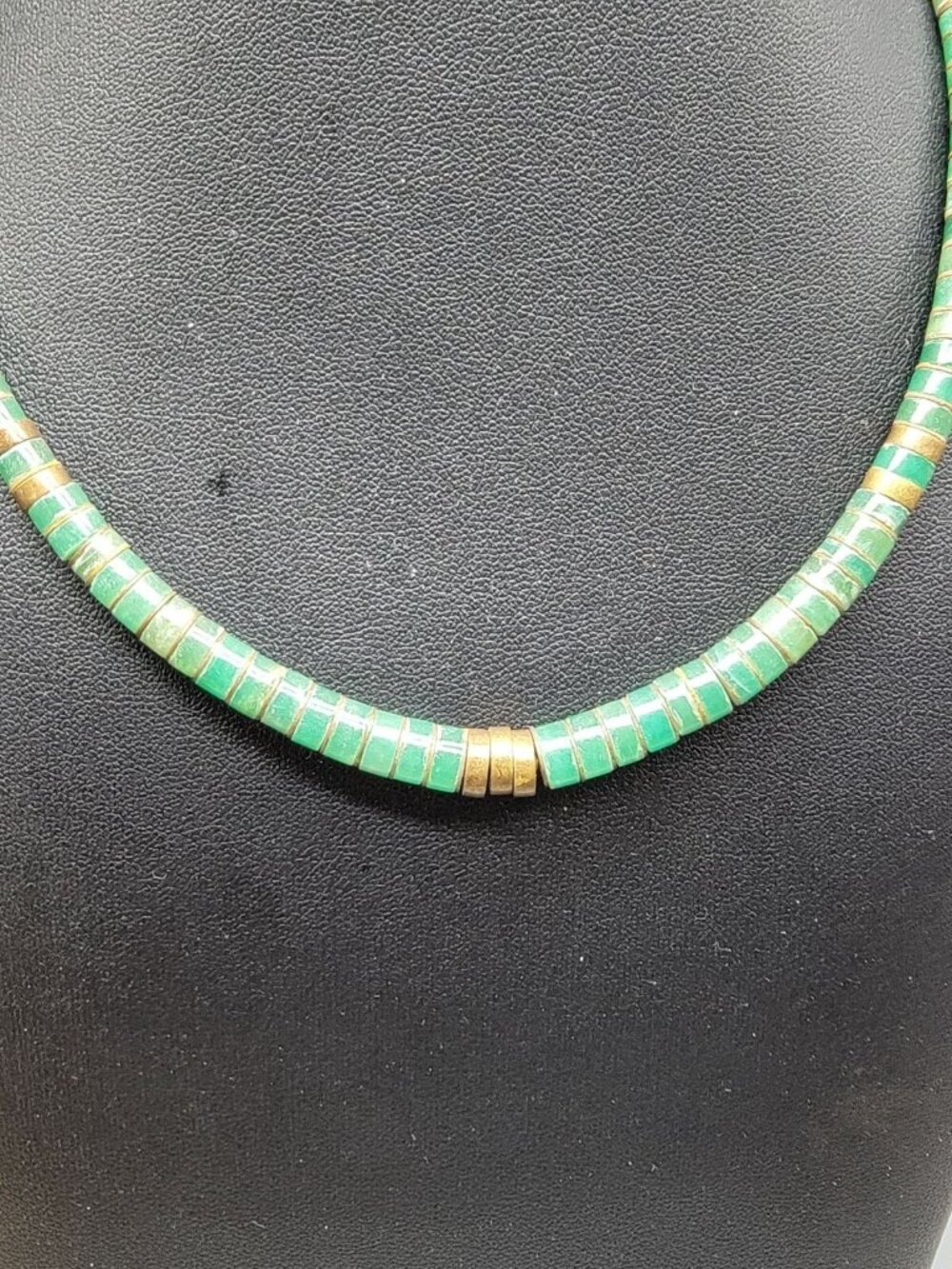 Vintage Southwestern Green Turquoise Heishi Disc Bead Necklace 16" 1970s - Picture 7 of 15